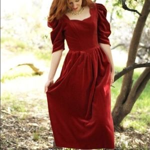 Vintage Laura Ashley party dress, red velvet size 10, perfect condition